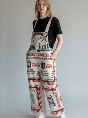 New Vintage Sack Overalls Junk Baseball Flour Feed Bag Jumpsuit Boho One Size